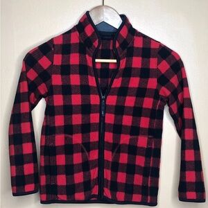Uniqlo Sweater Boys Size 7-8 Fleece Checkered Red Black Full Zip High Neck